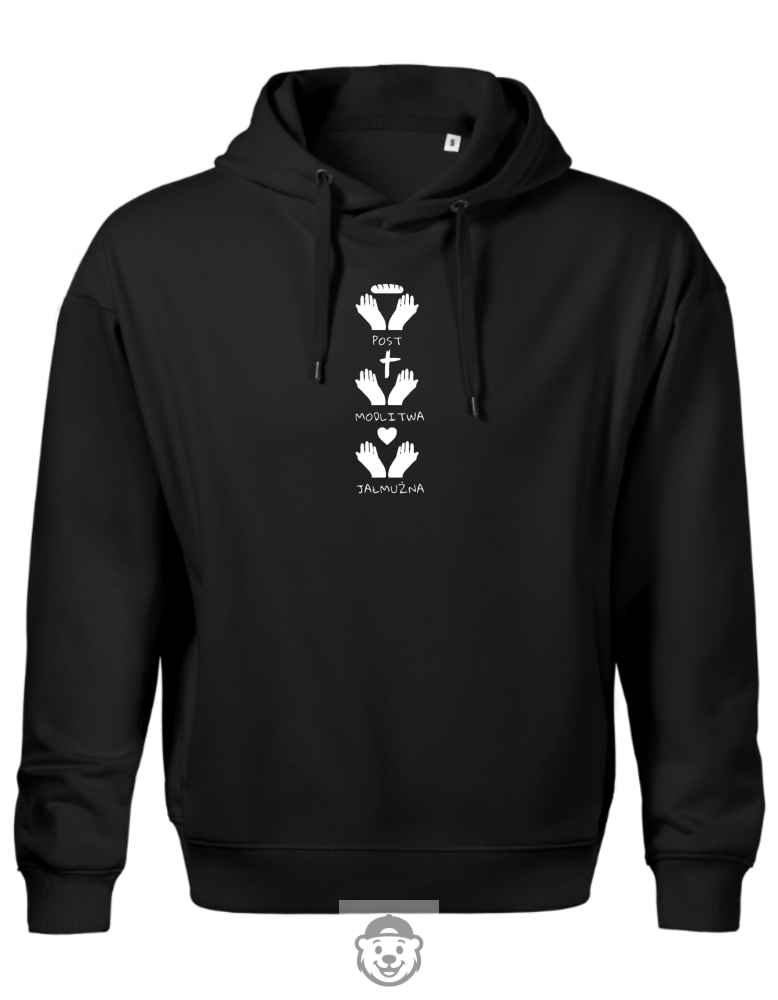 BLUZA Z KAPTUREM MĘSKA POST MODLITWA JAŁMUŻNA CZARNA.png