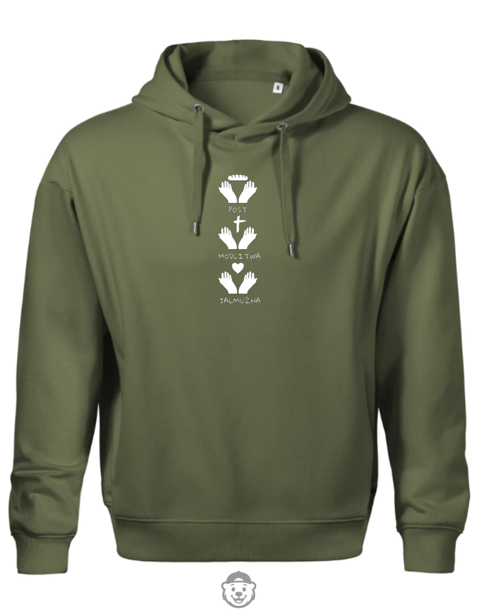 BLUZA Z KAPTUREM MĘSKA POST MODLITWA JAŁMUŻNA KHAKI.png
