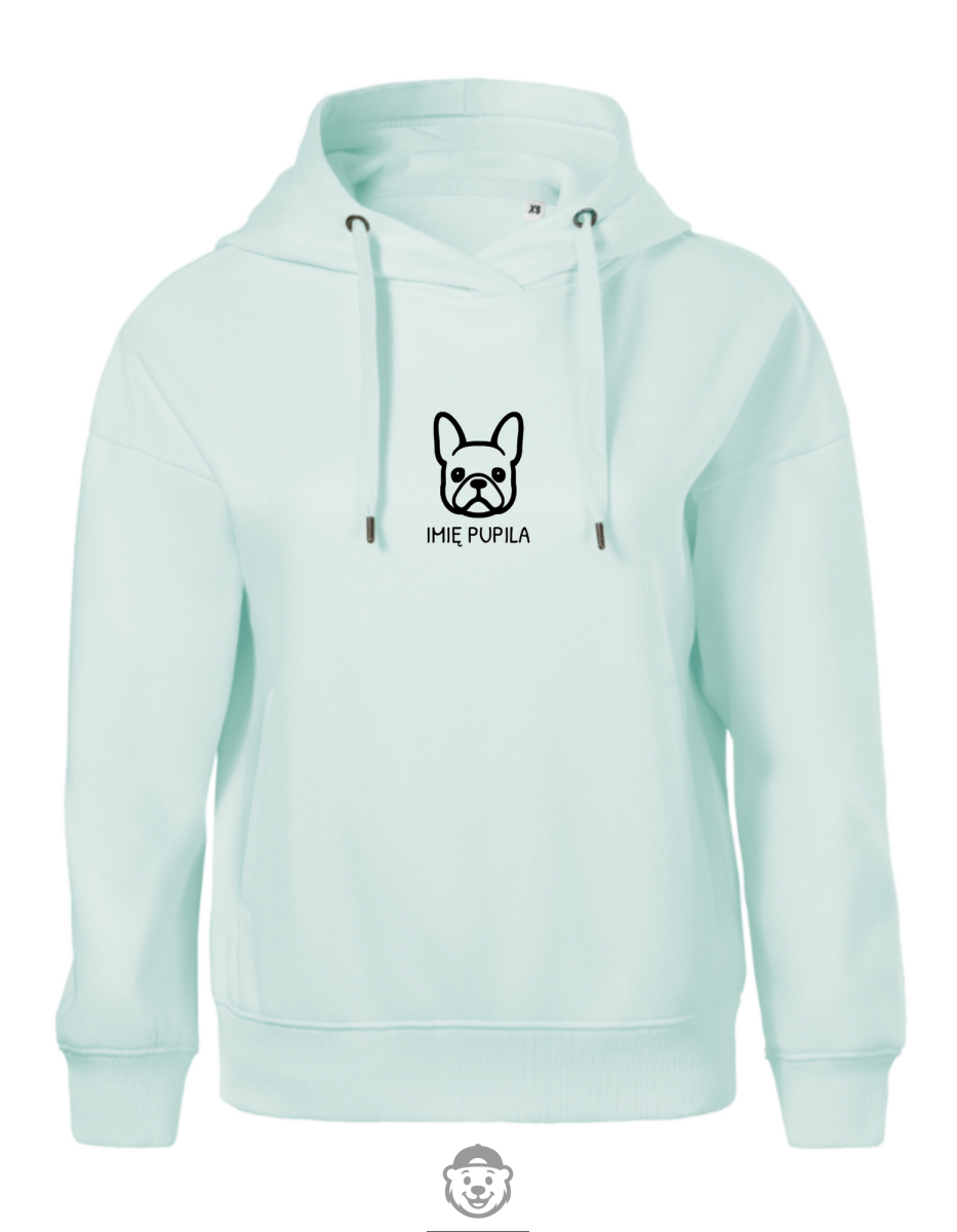 BLUZA Z KAPTUREM DAMSKA BULDOG FRANCUSKI MIĘTOWA.png