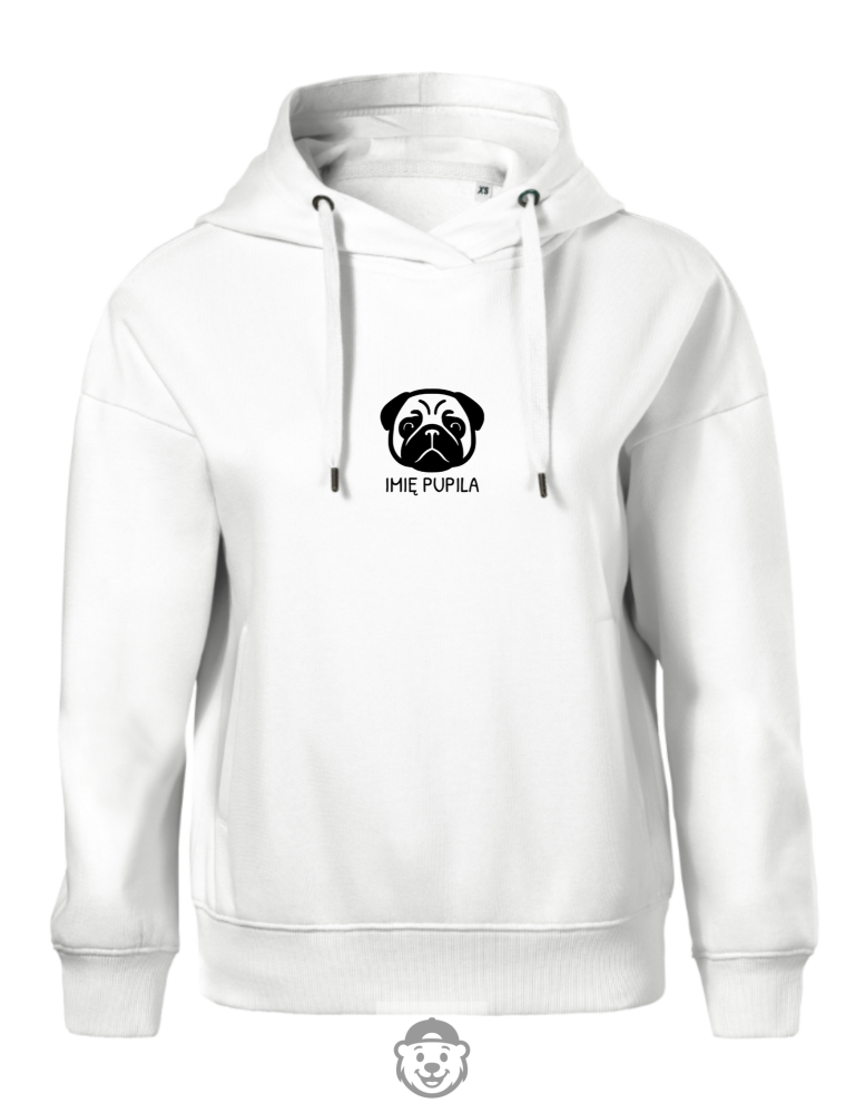 BLUZA Z KAPTUREM DAMSKA MOPS BIAŁA.png