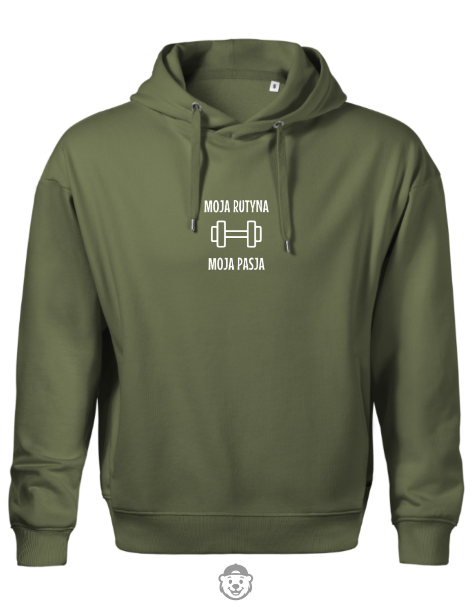 BLUZA Z KAPTUREM MĘSKA MOJA RUTYNA MOJA PASJA KHAKI.png