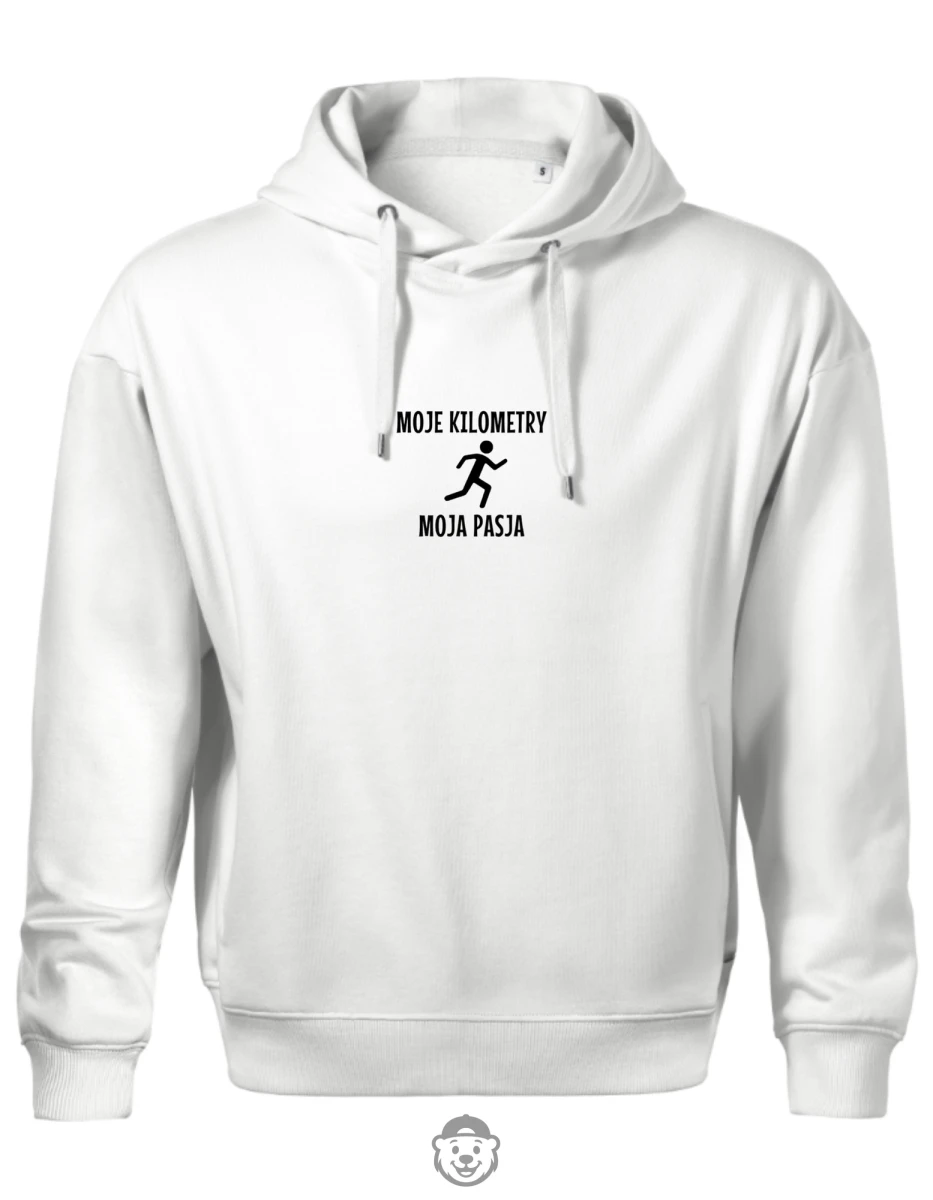 BLUZA Z KAPTUREM MĘSKA MOJE KILOMETRY MOJA PASJA BIAŁA.png
