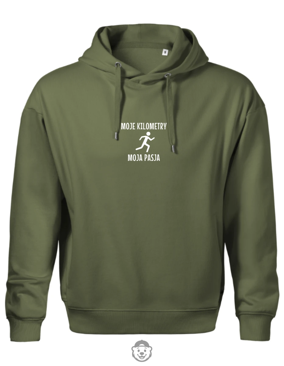BLUZA Z KAPTUREM MĘSKA MOJE KILOMETRY MOJA PASJA KHAKI.png