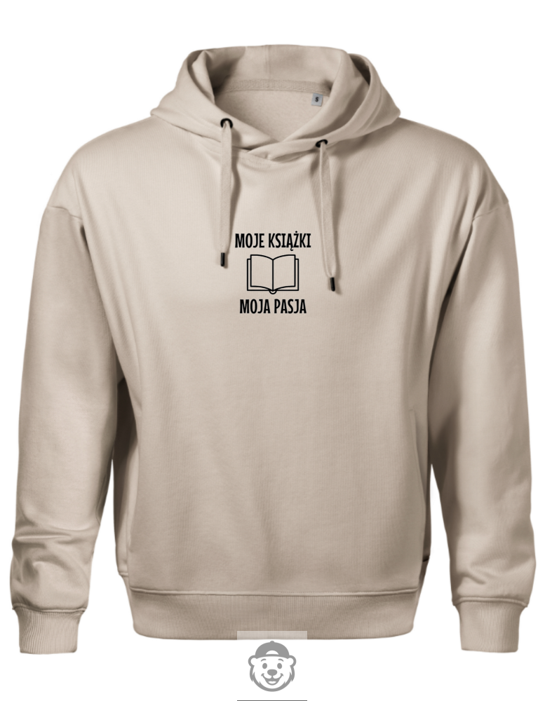BLUZA Z KAPTUREM MĘSKA MOJE KSIĄŻKI MOJA PASJA BEŻOWA.png