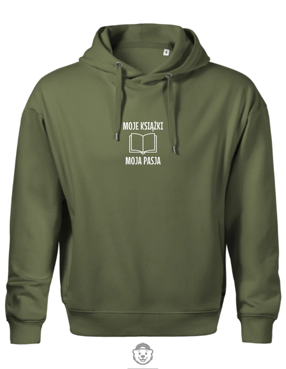 BLUZA Z KAPTUREM MĘSKA MOJE KSIĄŻKI MOJA PASJA KHAKI.png