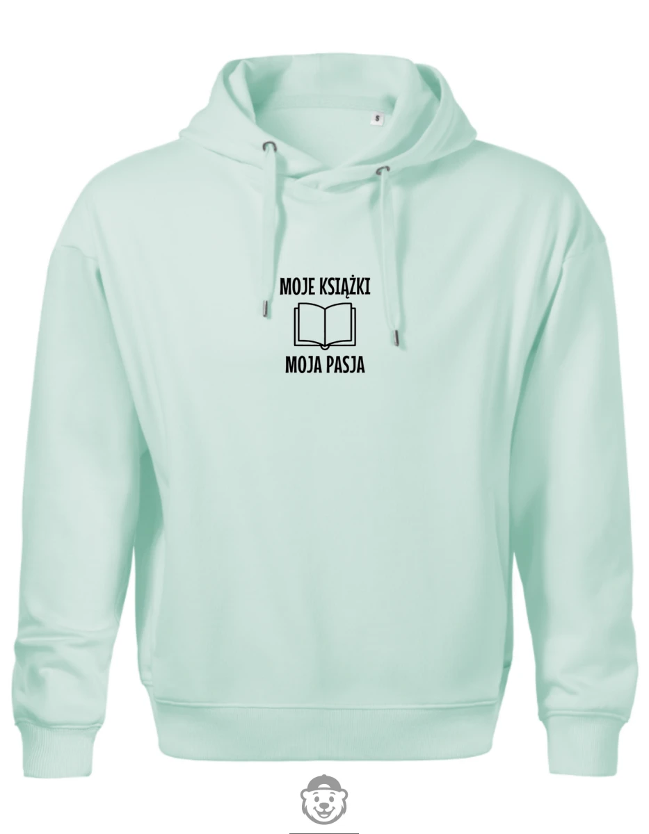 BLUZA Z KAPTUREM MĘSKA MOJE KSIĄŻKI MOJA PASJA MIĘTOWA.png