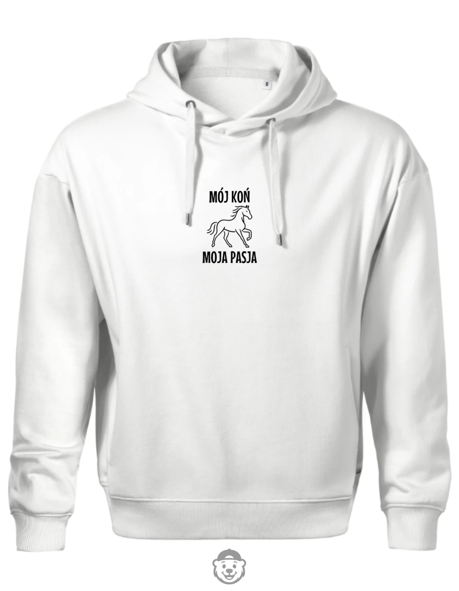 BLUZA Z KAPTUREM MĘSKA MÓJ KOŃ MOJA PASJA BIAŁA.png