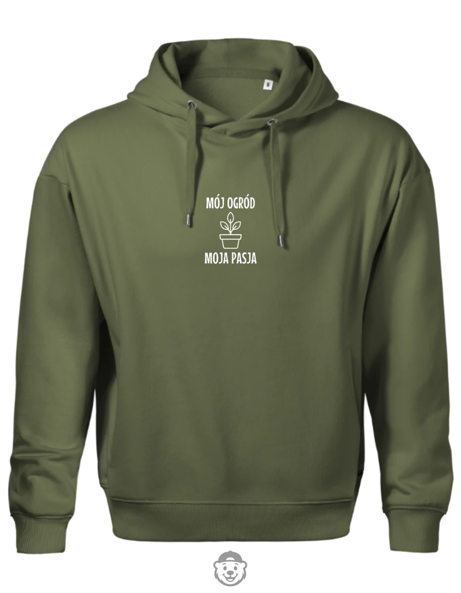 BLUZA Z KAPTUREM MĘSKA MÓJ OGRÓD MOJA PASJA KHAKI.png