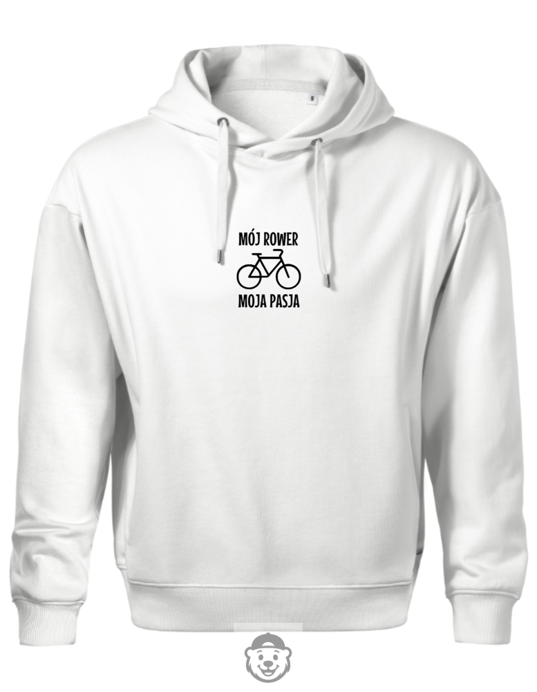 BLUZA Z KAPTUREM MĘSKA MÓJ ROWER MOJA PASJA BIAŁA.png