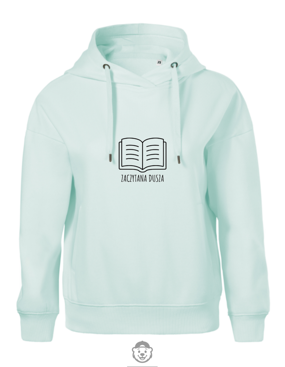 BLUZA Z KAPTUREM DAMSKA CZYTANIE MIĘTOWA.png