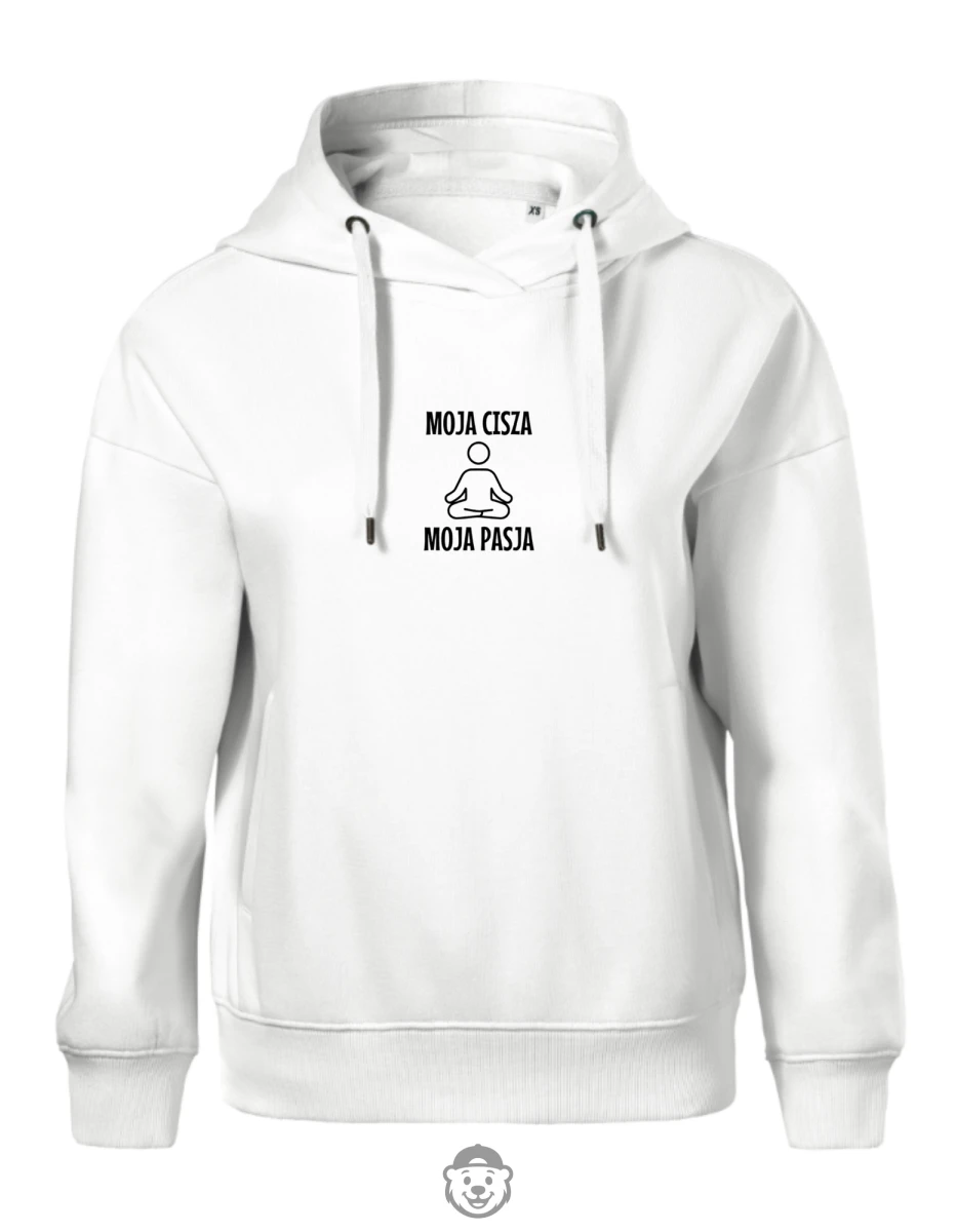 BLUZA Z KAPTUREM DAMSKA MOJA CISZA MOJA PASJA BIAŁA.png