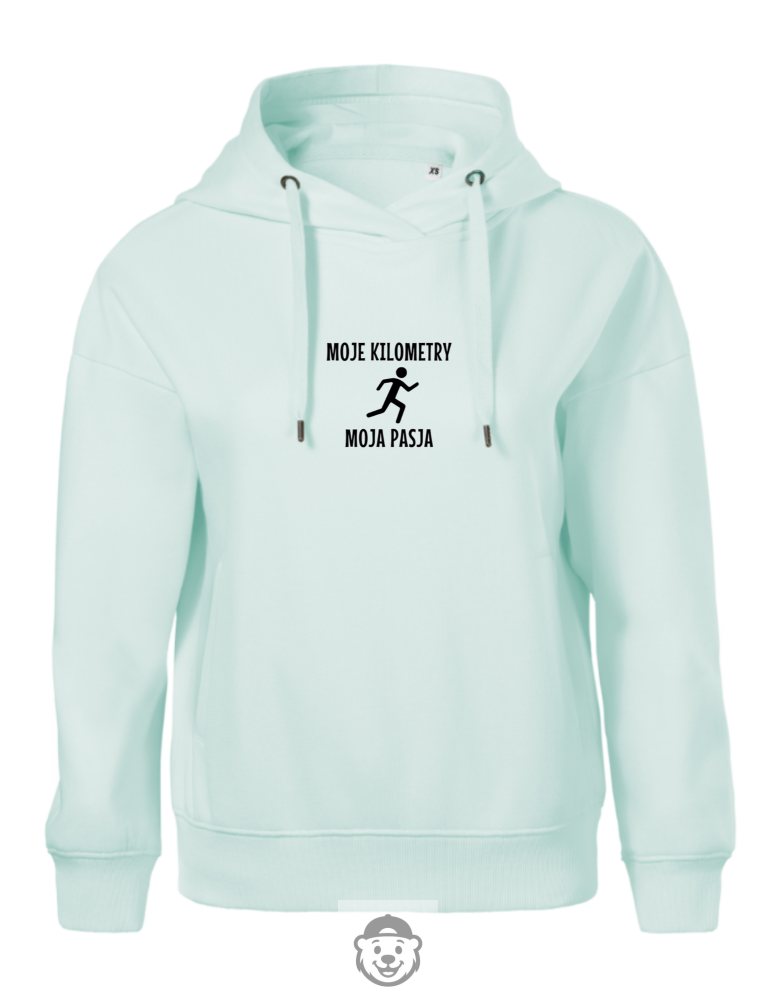 BLUZA Z KAPTUREM DAMSKA MOJE KILOMETRY MOJA PASJA MIĘTOWA.png
