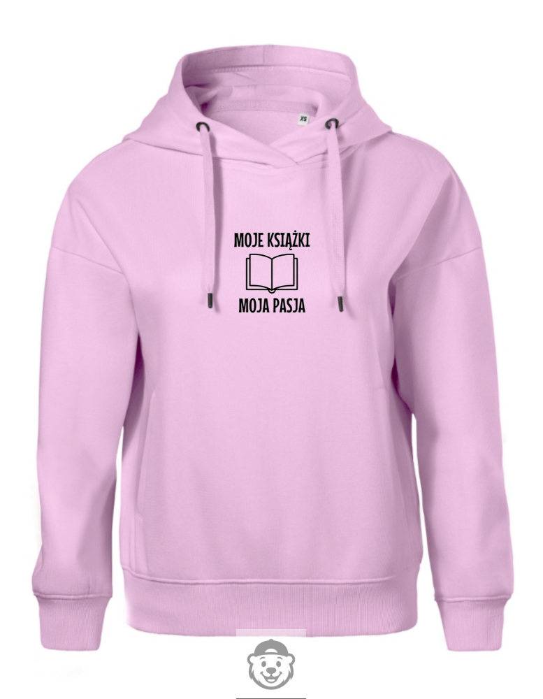 BLUZA Z KAPTUREM DAMSKA MOJE KSIĄŻKI MOJA PASJA RÓŻOWA.png