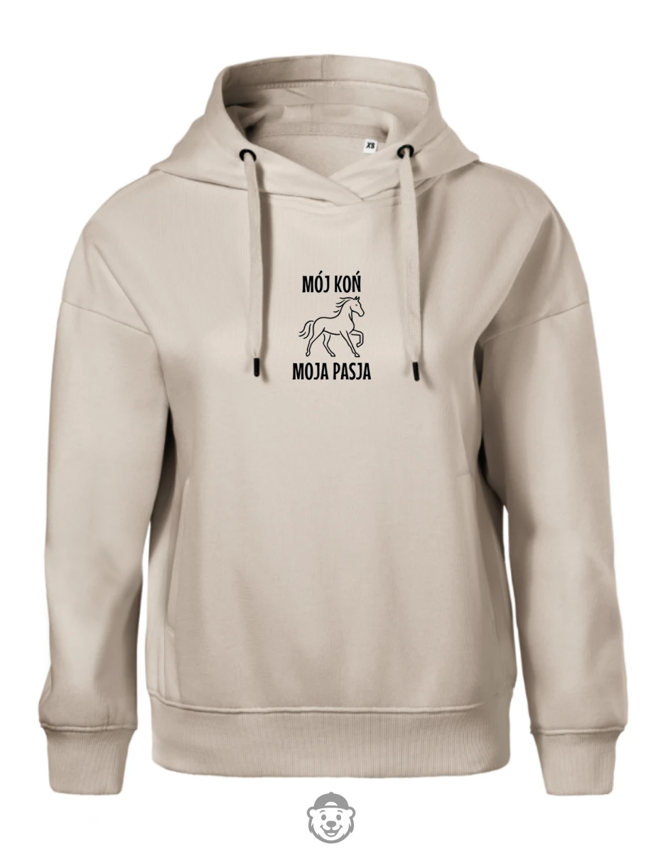 BLUZA Z KAPTUREM DAMSKA MÓJ KOŃ MOJA PASJA BEŻOWA.png
