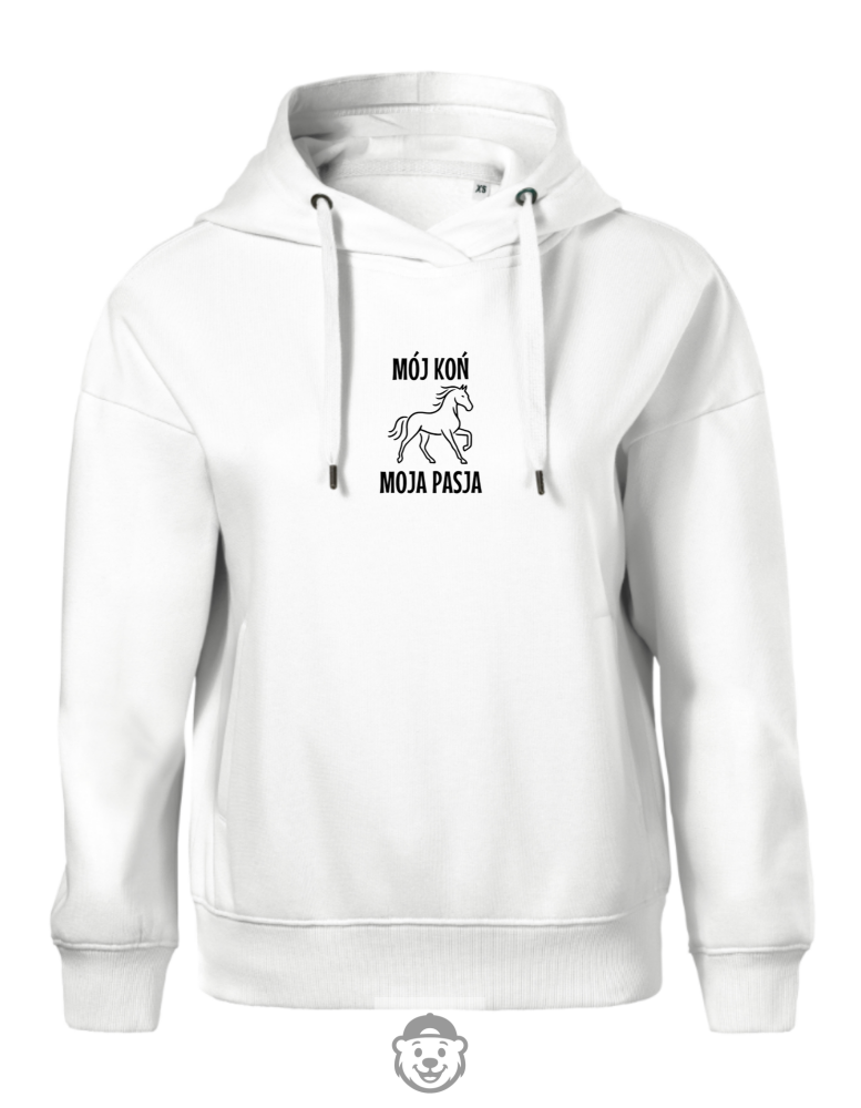 BLUZA Z KAPTUREM DAMSKA MÓJ KOŃ MOJA PASJA BIAŁA.png