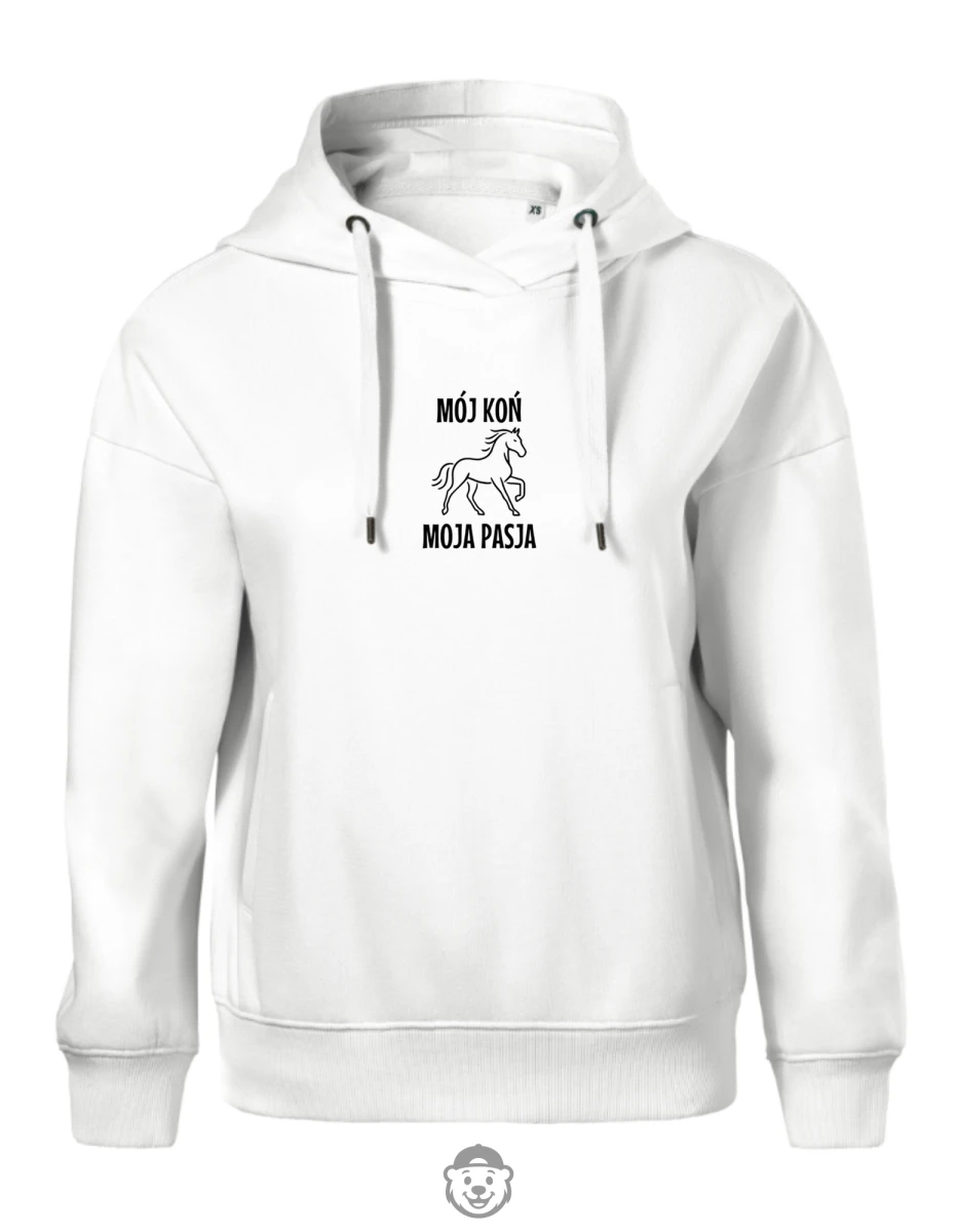 BLUZA Z KAPTUREM DAMSKA MÓJ KOŃ MOJA PASJA BIAŁA.png