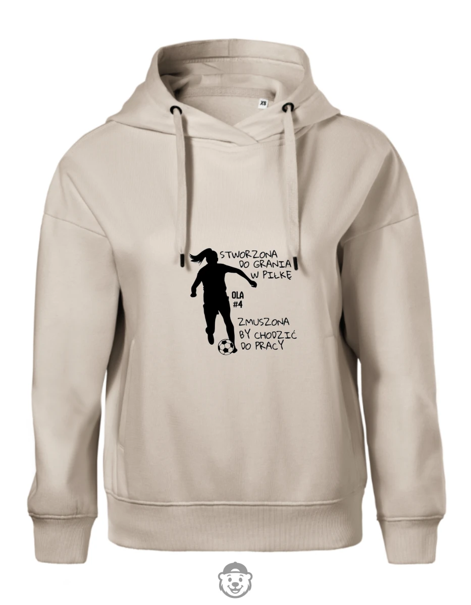BLUZA Z KAPTUREM DAMSKA STWORZONA DO GRANIA W PIŁKĘ ZMUSZONA BY CHODZIĆ DO PRACY BEŻOWA.png