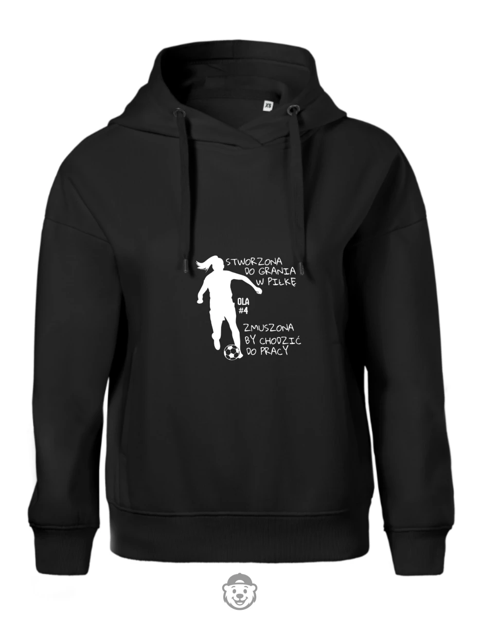 BLUZA Z KAPTUREM DAMSKA STWORZONA DO GRANIA W PIŁKĘ ZMUSZONA BY CHODZIĆ DO PRACY CZARNA.png