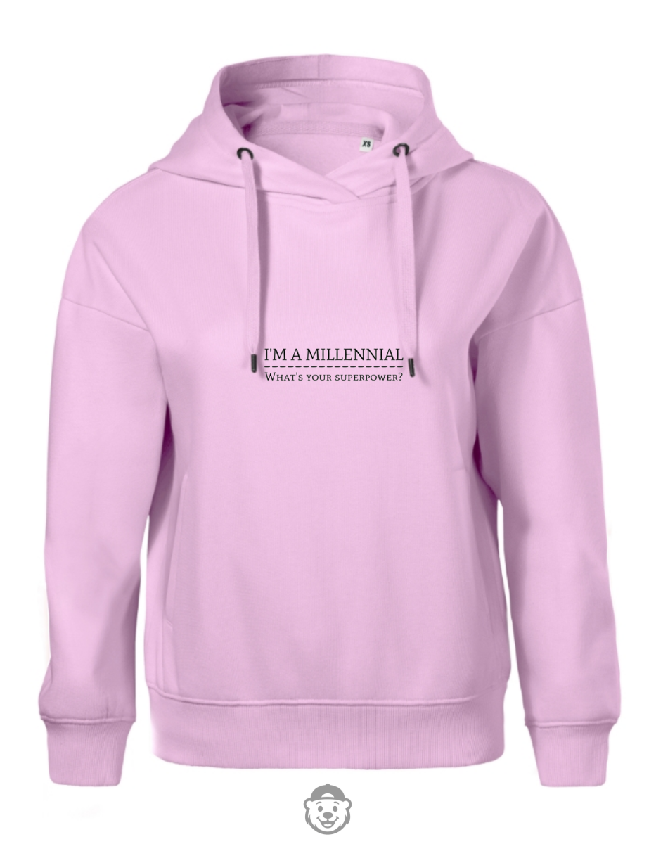 BLUZA Z KAPTUREM DAMSKA I'M A MILLENNIAL RÓŻOWA.png