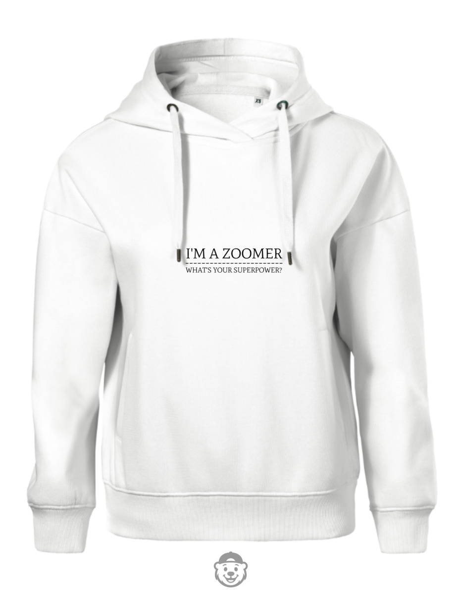 BLUZA Z KAPTUREM DAMSKA I'M A ZOOMER BIAŁA.png
