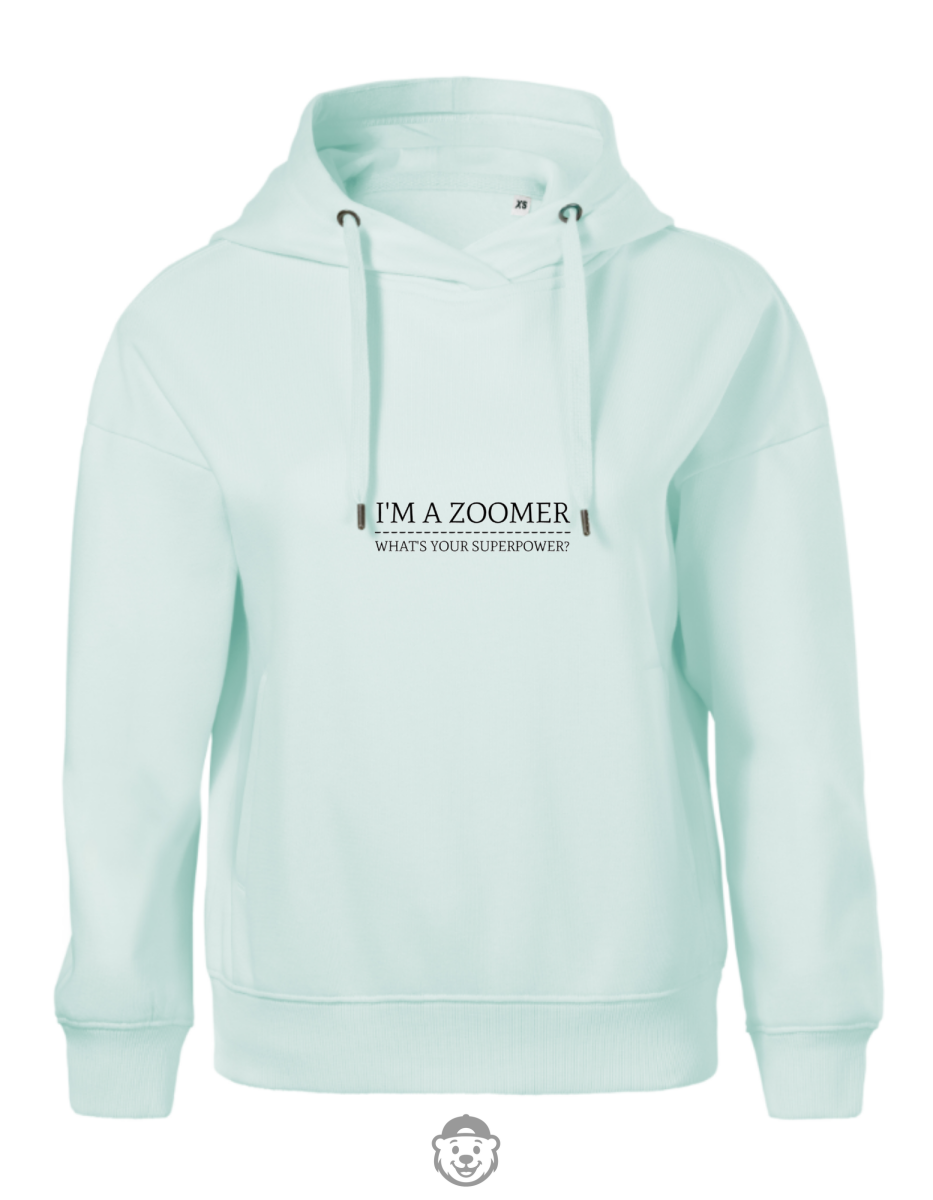 BLUZA Z KAPTUREM DAMSKA I'M A ZOOMER MIĘTOWA.png