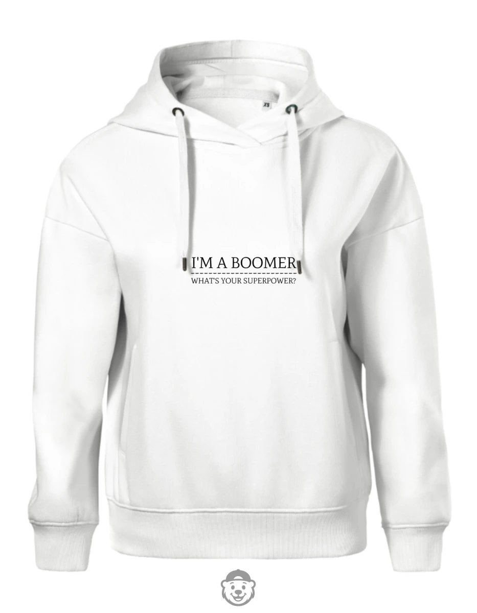 BLUZA Z KAPTUREM DAMSKA I'M A BOOMER BIAŁA.png