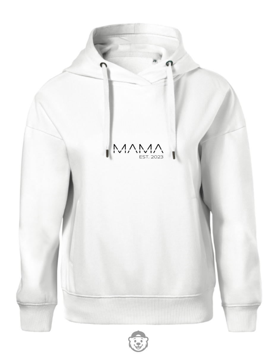 BLUZA Z KAPTUREM DAMSKA MAMA WZÓR 1 BIAŁA.png