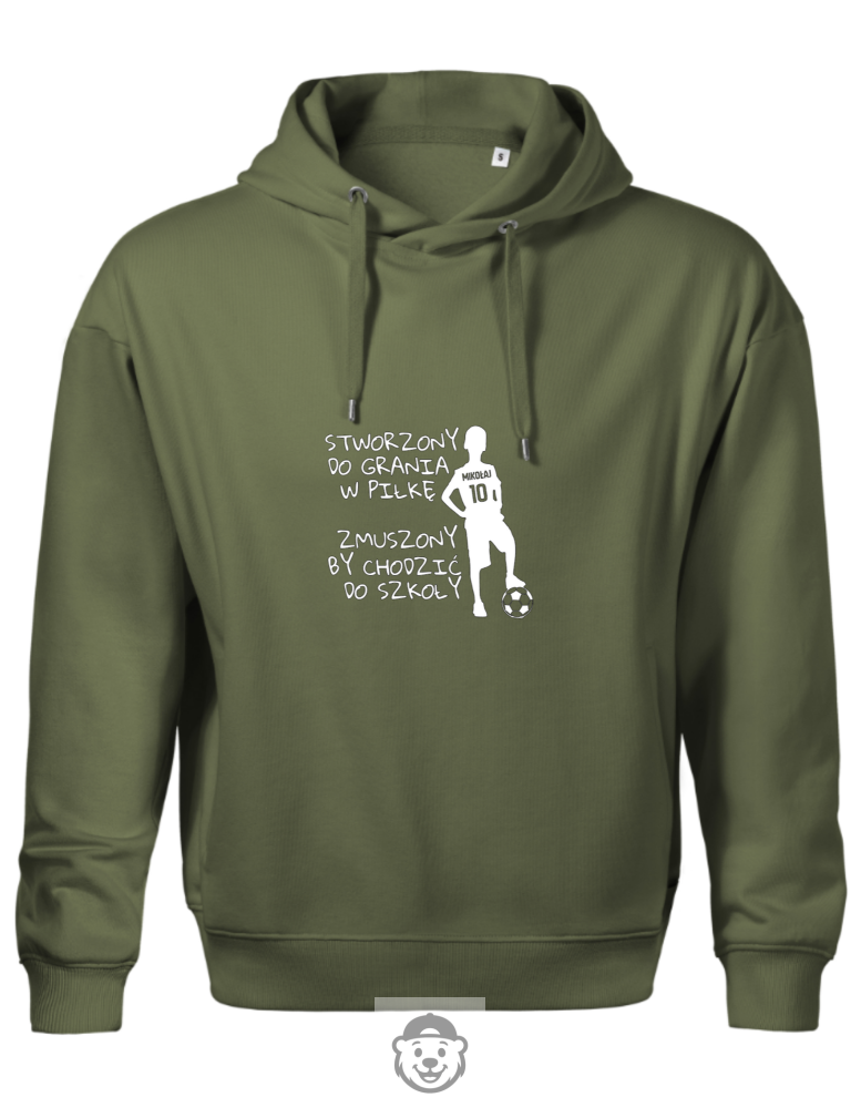 BLUZA Z KAPTUREM MĘSKA STWORZONY DO GRANIA W PIŁKĘ ZMUSZONY BY CHODZIĆ DO SZKOŁY KHAKI.png
