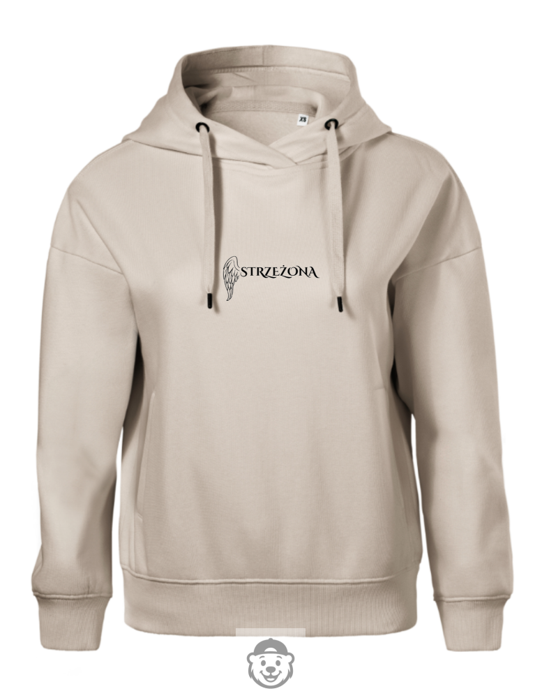 BLUZA Z KAPTUREM DAMSKA STRZEŻONA BEŻOWA.png