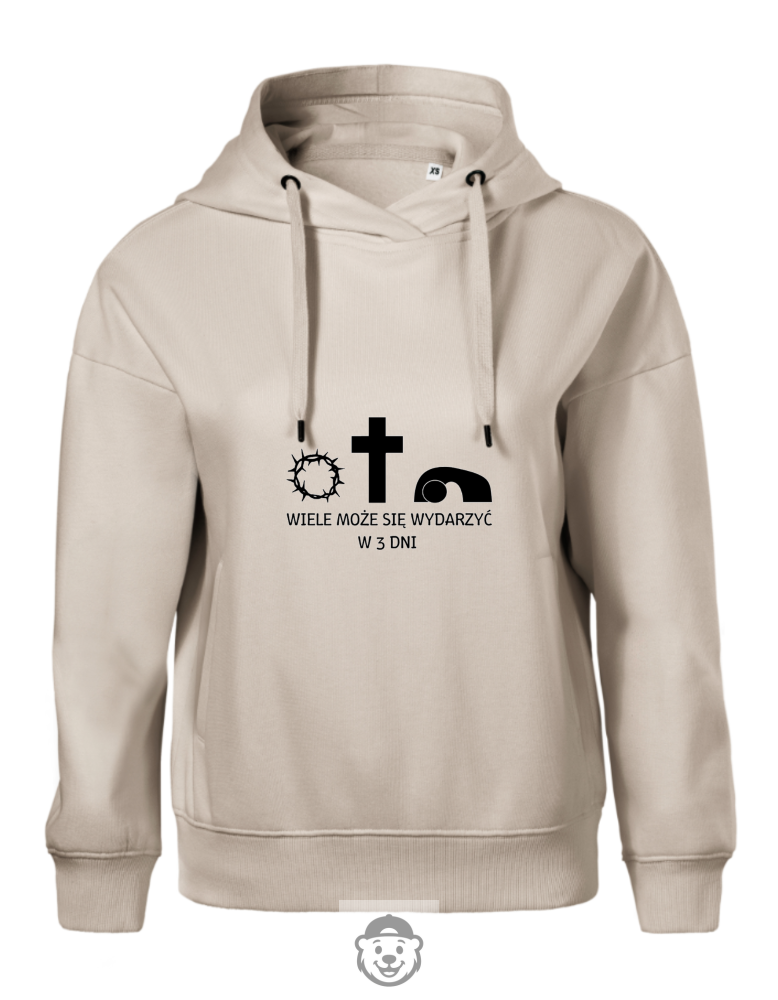 BLUZA Z KAPTUREM DAMSKA WIELE SIĘ MOŻE WYDARZYĆ W TRZY DNI BEŻOWA.png