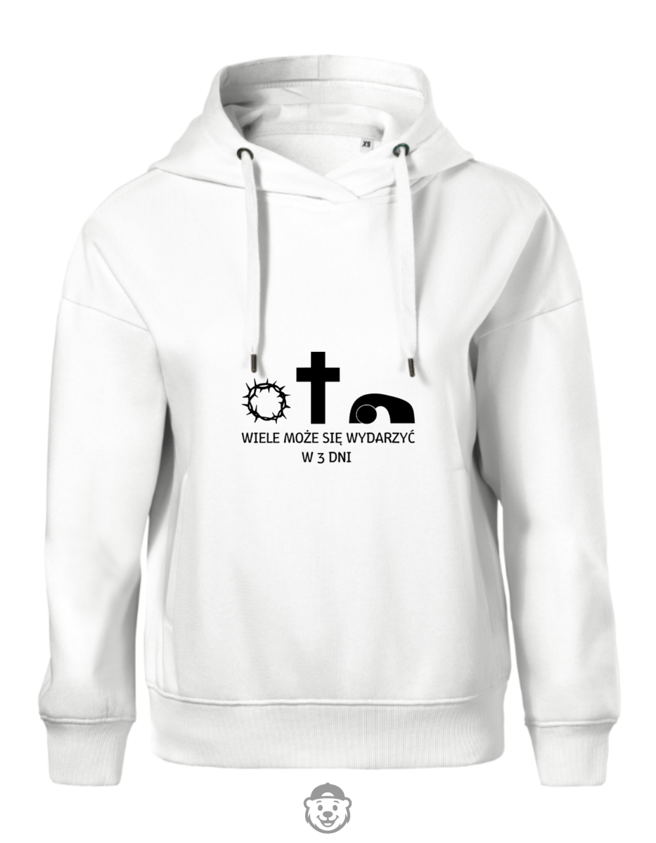 BLUZA Z KAPTUREM DAMSKA WIELE SIĘ MOŻE WYDARZYĆ W TRZY DNI BIAŁA.png