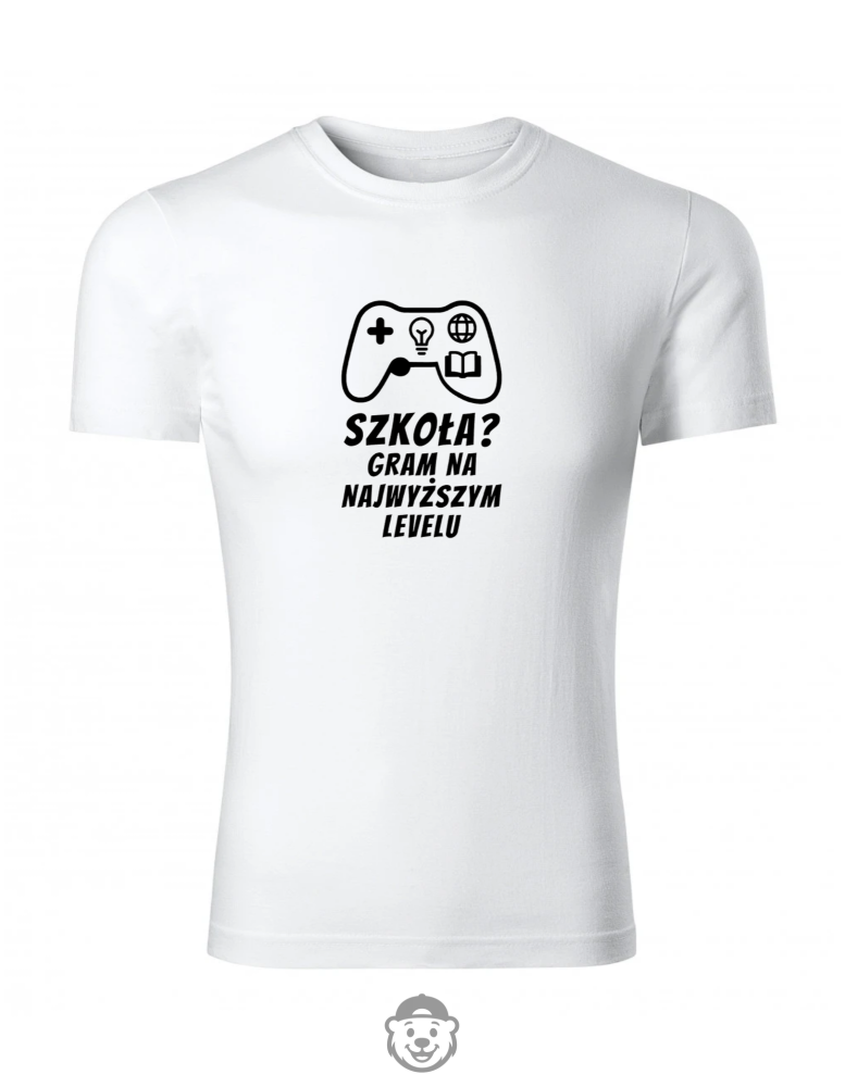 KOSZULKA DZIEŃ NAUCZYCIELA SZKOŁA GRAM NA NAJWYŻSZYM LEVELU BIAŁA.png