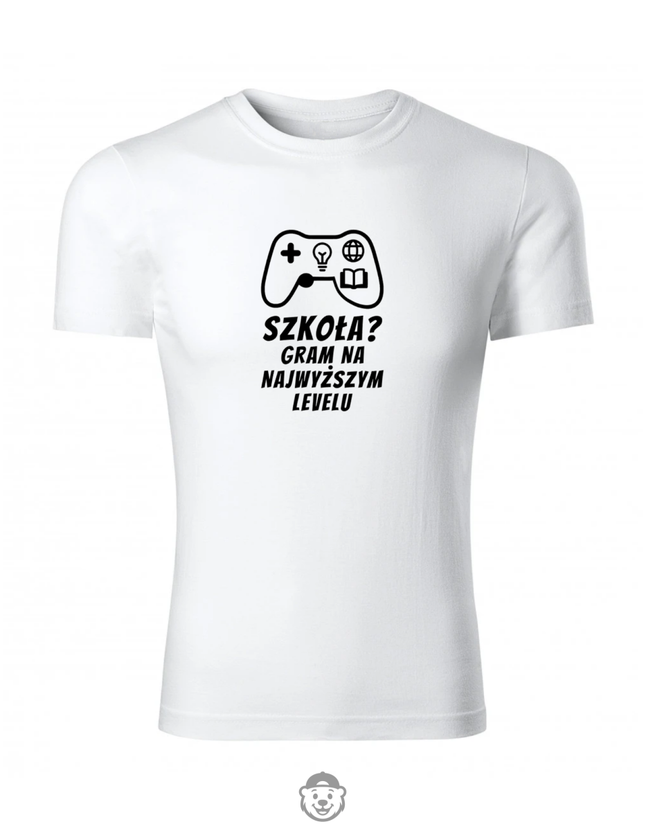 KOSZULKA DZIEŃ NAUCZYCIELA SZKOŁA GRAM NA NAJWYŻSZYM LEVELU BIAŁA.png