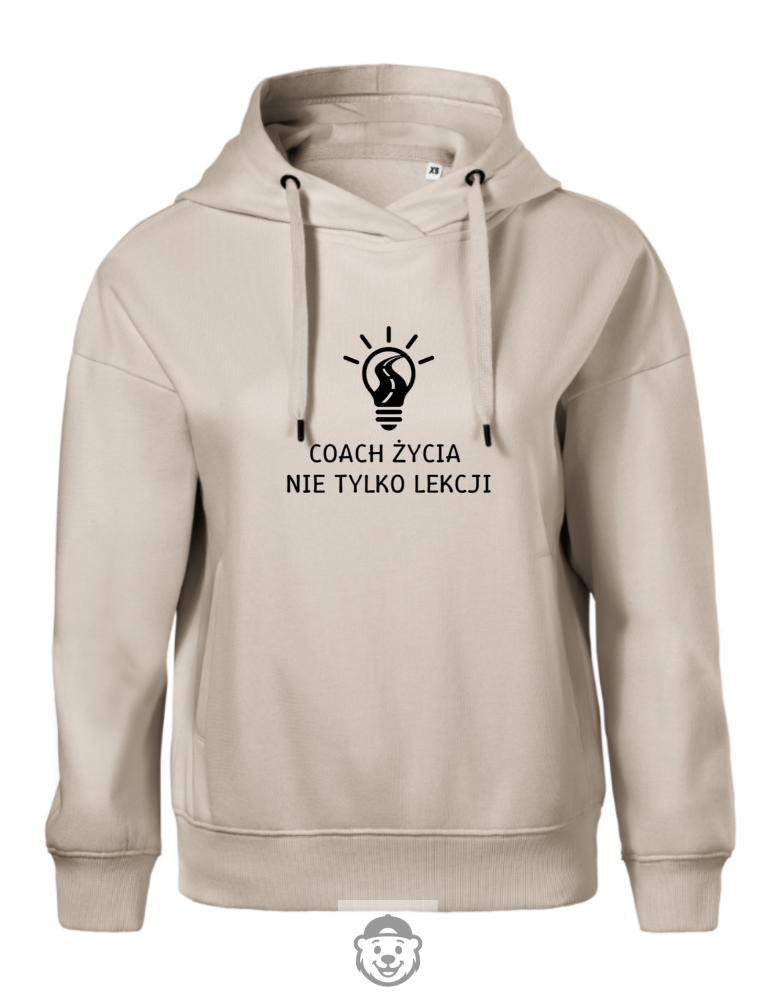 BLUZA Z KAPTUREM DAMSKA COACH ŻYCIA NIE TYLKO LEKCJI BEŻOWA.png