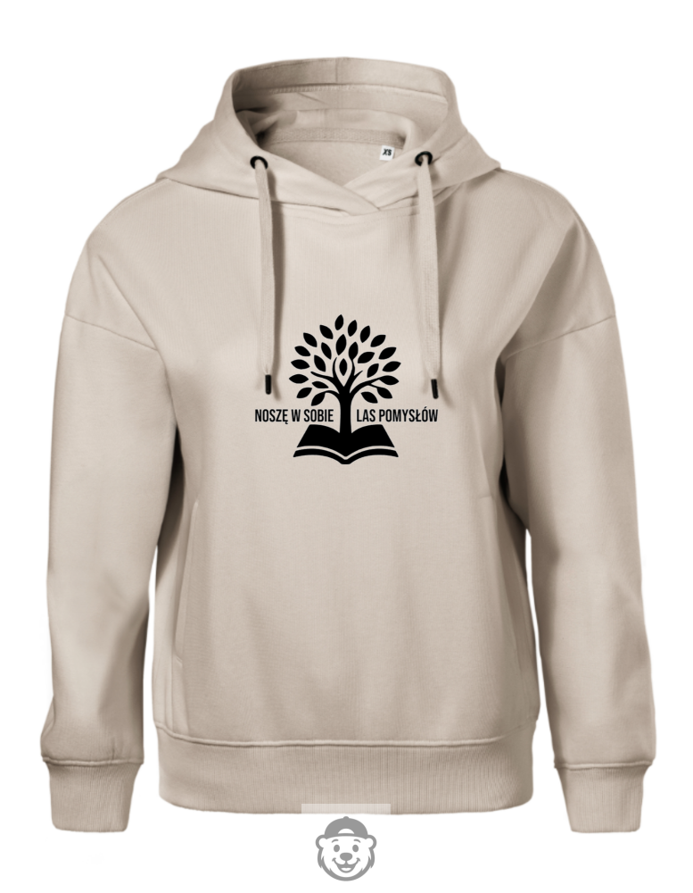 BLUZA Z KAPTUREM DAMSKA NOSZĘ W SOBIE LAS POMYSŁÓW BEŻOWA.png