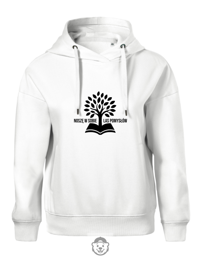 BLUZA Z KAPTUREM DAMSKA NOSZĘ W SOBIE LAS POMYSŁÓW BIAŁA.png