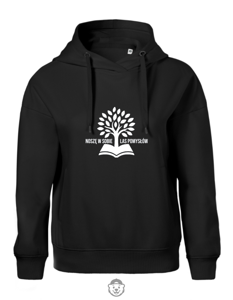 BLUZA Z KAPTUREM DAMSKA NOSZĘ W SOBIE LAS POMYSŁÓW CZARNA.png