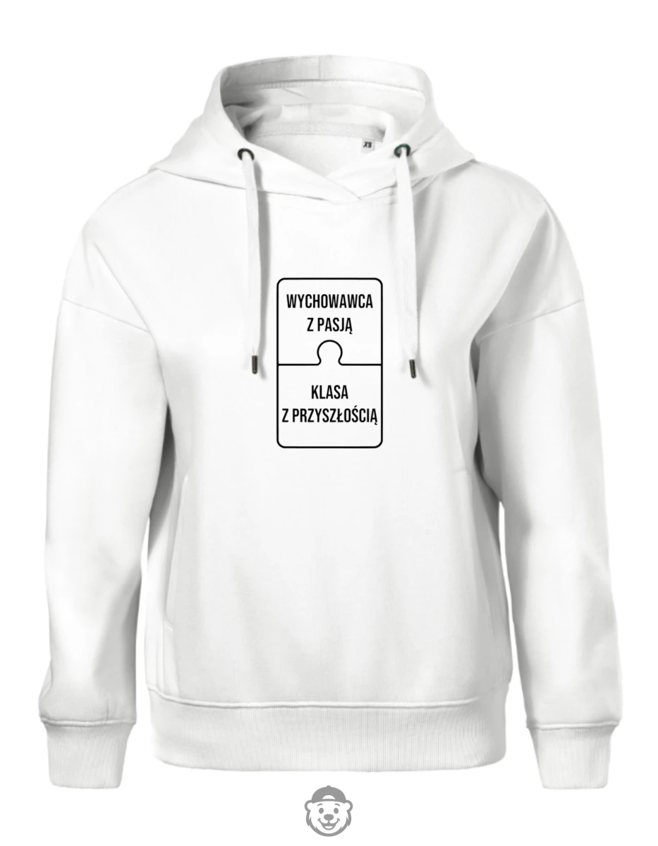 BLUZA Z KAPTUREM DAMSKA WYCHOWAWCA Z PASJĄ KLASA Z PRZYSZŁOŚCIĄ BIAŁA.png
