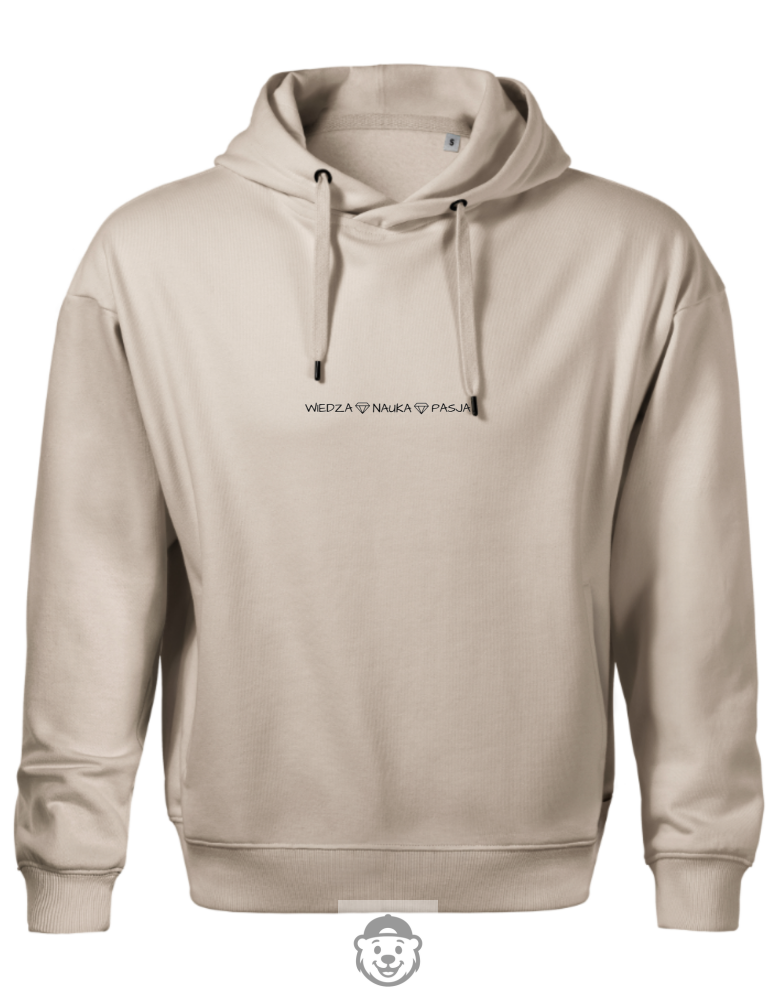 BLUZA Z KAPTUREM MĘSKA WIEDZA NAUKA PASJA BEŻOWA.png