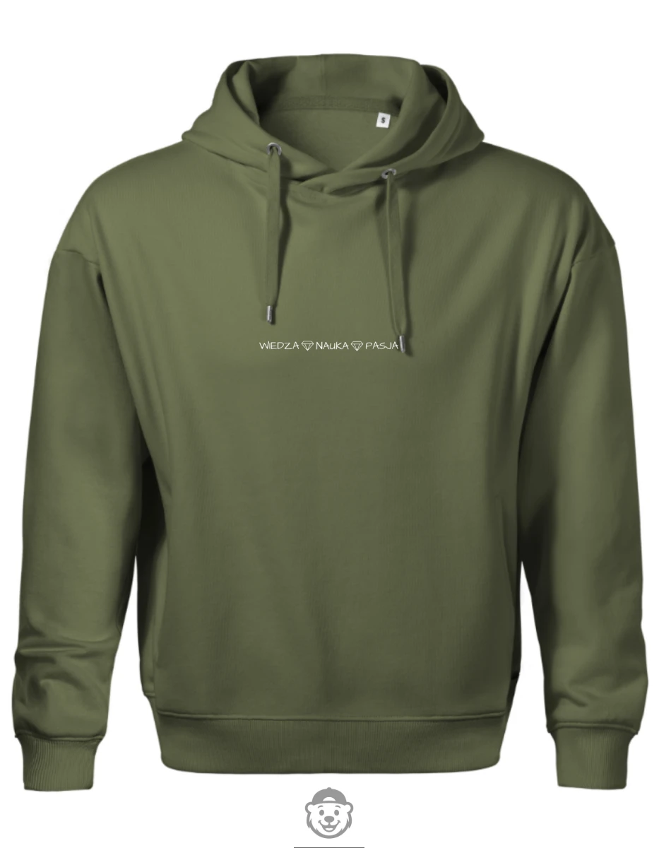 BLUZA Z KAPTUREM MĘSKA WIEDZA NAUKA PASJA KHAKI.png