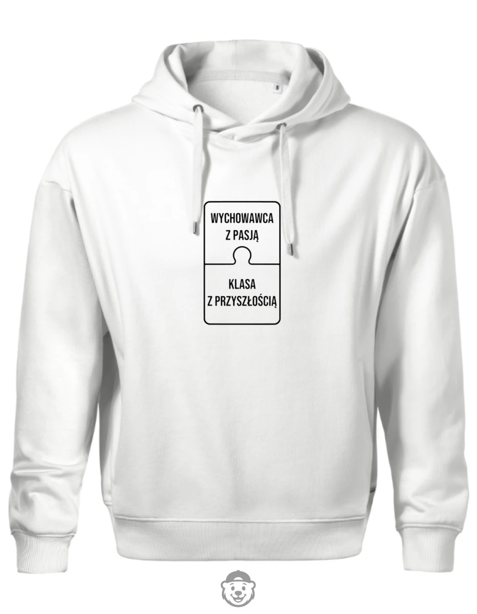 BLUZA Z KAPTUREM MĘSKA WYCHOWAWCA Z PASJĄ KLASA Z PRZYSZŁOŚCIĄ BIAŁA.png