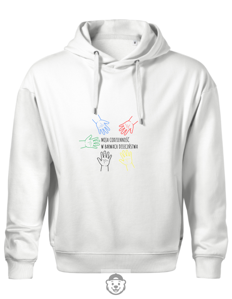 BLUZA Z KAPTUREM MĘSKA MOJA CODZIENNOŚĆ W BARWACH DZIECIŃSTWA BIAŁA.png