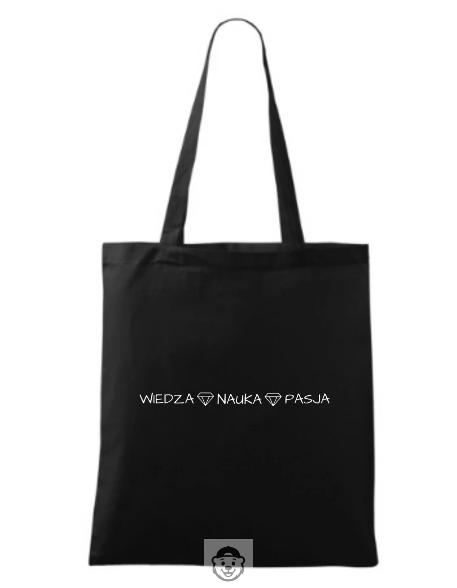 TORBA NA ZAKUPY WIEDZA NAUKA PASJA CZARNA.png